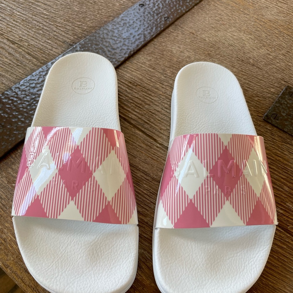 balmain pink sandals slides pool flats sz 38 - Picture 4 of 11